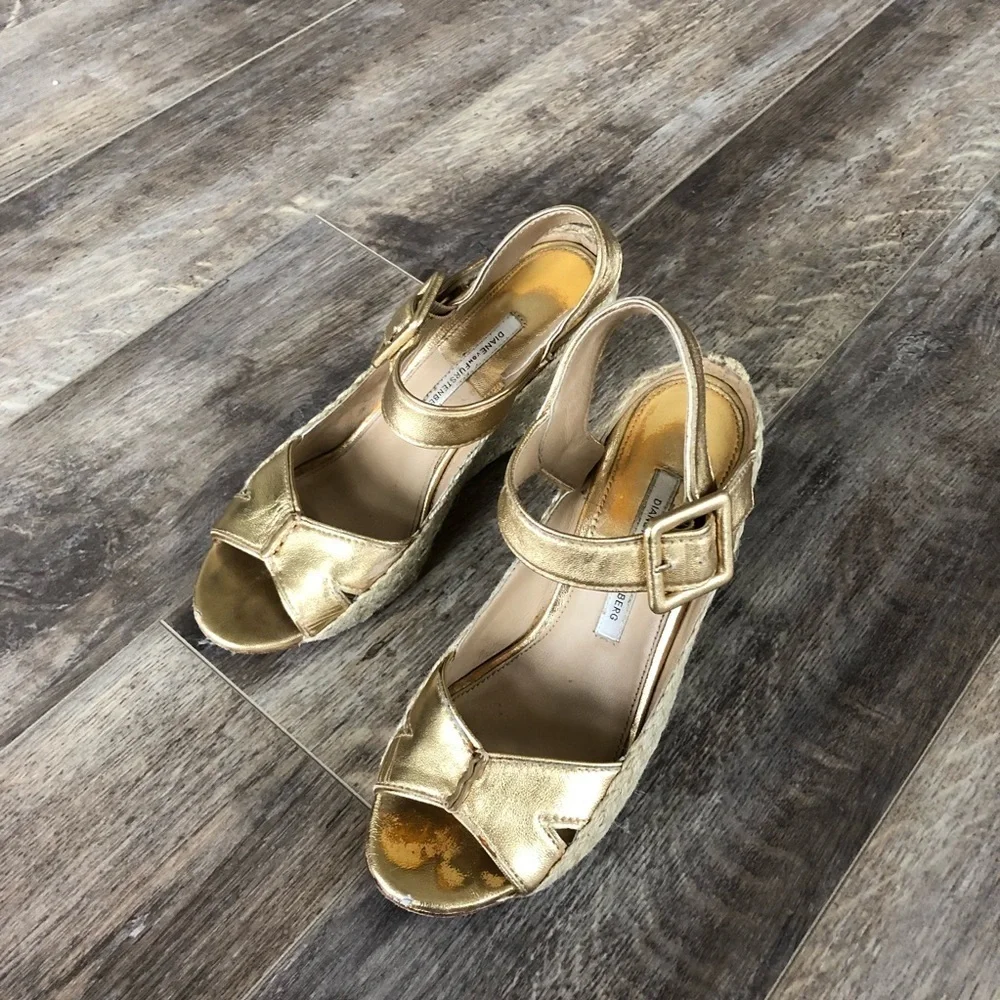 Espadrille Gold Wedges with Ankle Strap